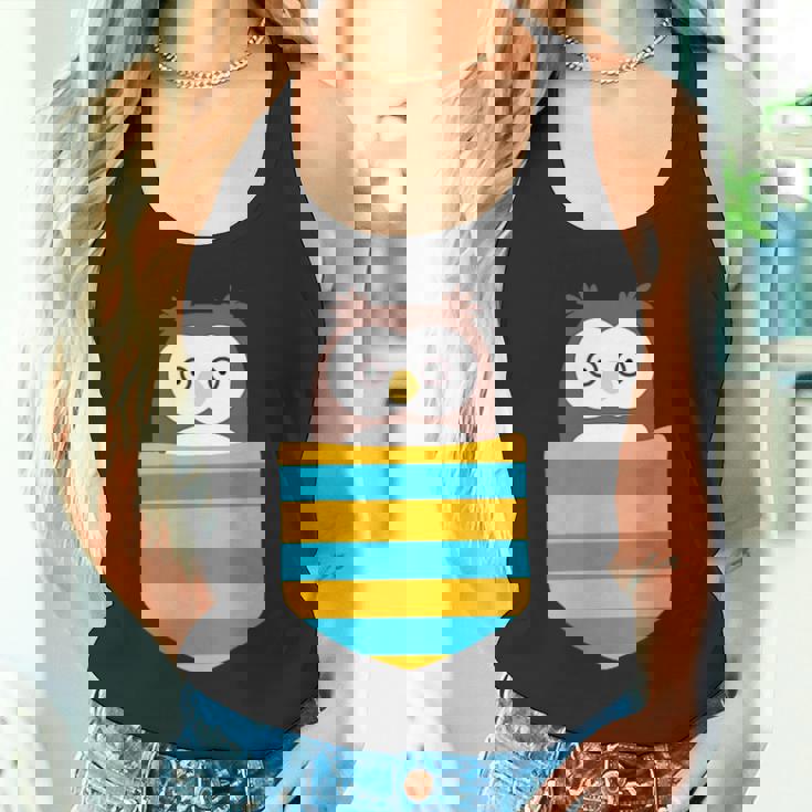 鳥好きのギフト フクロウのフクロウ 胸ポケット付き タンクトップ