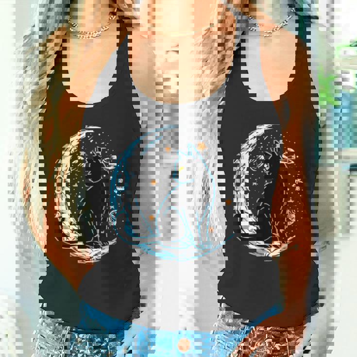 黒猫 三日月 セーラームーンフェイズ 占星術 ペット愛好家 タンクトップ