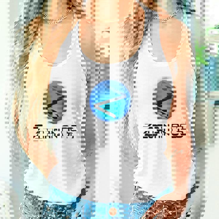 Linux Zorin Os タグラインとロゴ入り オープンソースos タンクトップ