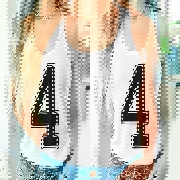 【バックプリント・背中側】4 数字 背番号 ユニフォーム ナンバー【ブラック／黒の文字】スポーツ 野球 サッカー 部活 タンクトップ