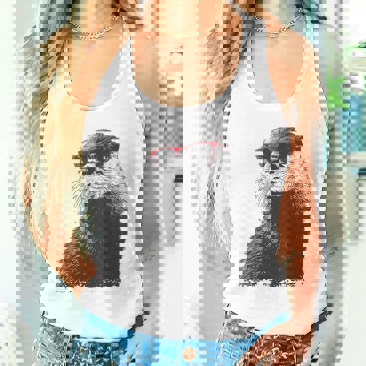 カワウソ アニマル柄 動物園 図面 イラスト 顔 カワウソ タンクトップ