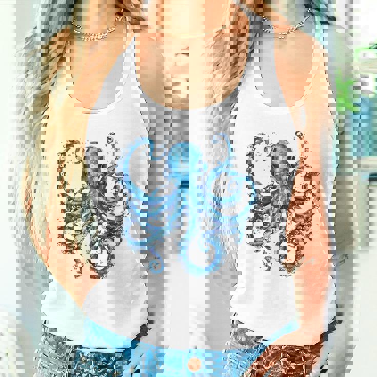 クール ブルー タコ 海 海 好き 触手 タコ好き タンクトップ