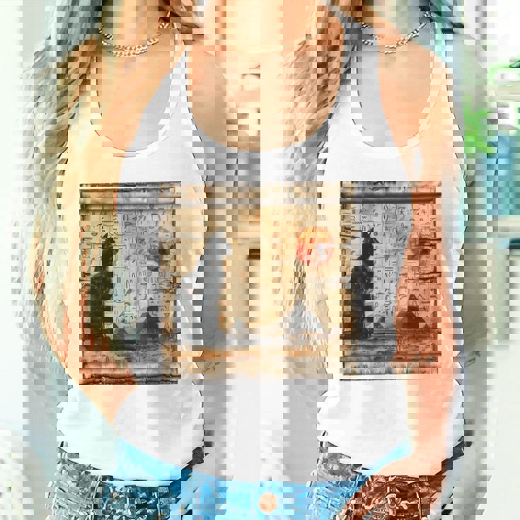 サンセット ピラミッド パピルス スクロール 砂漠 エジプトアート 猫 長袖tシャツ タンクトップ