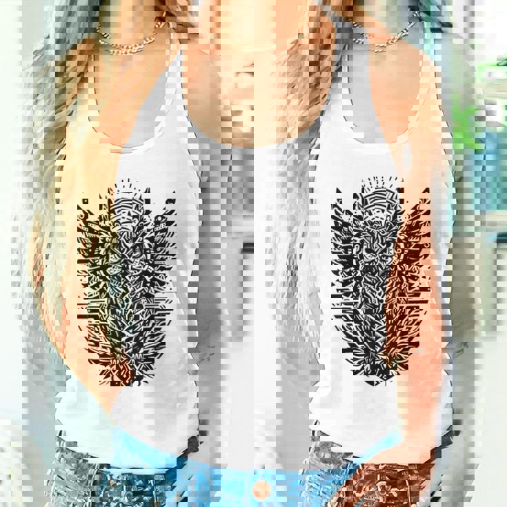 トライバル グレートフクロウ トーテム タトゥー 幾何学模様 タンクトップ