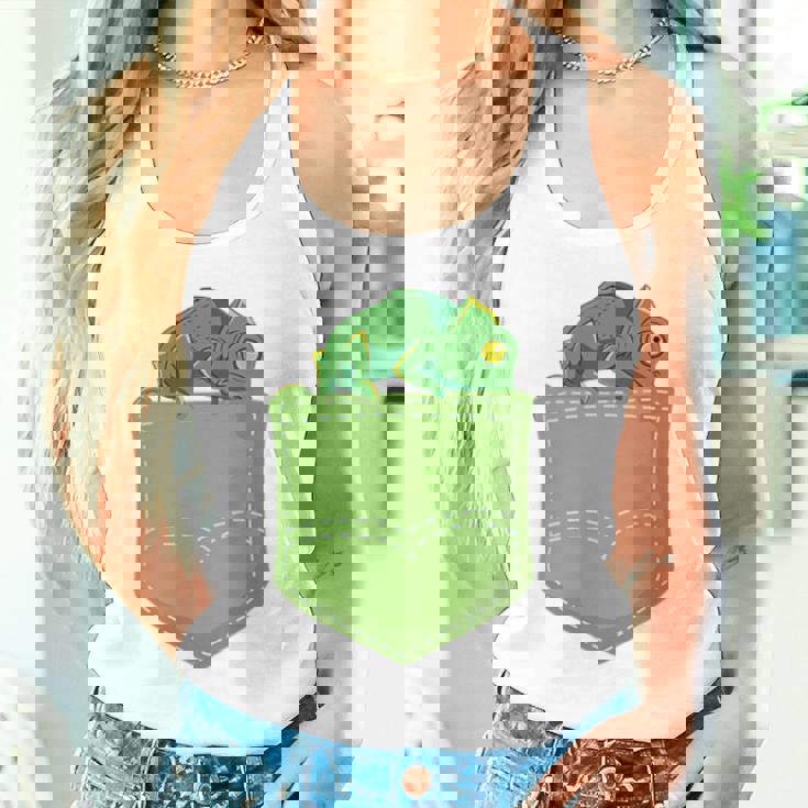 トロピカル アニマル トカゲ 爬虫類ラバー ポケット カメレオン タンクトップ