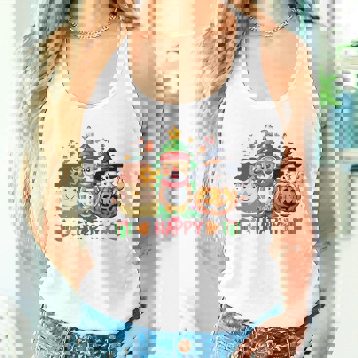 ハッピー、感謝祭、ハロウィン、メリークリスマス。 長袖tシャツ タンクトップ