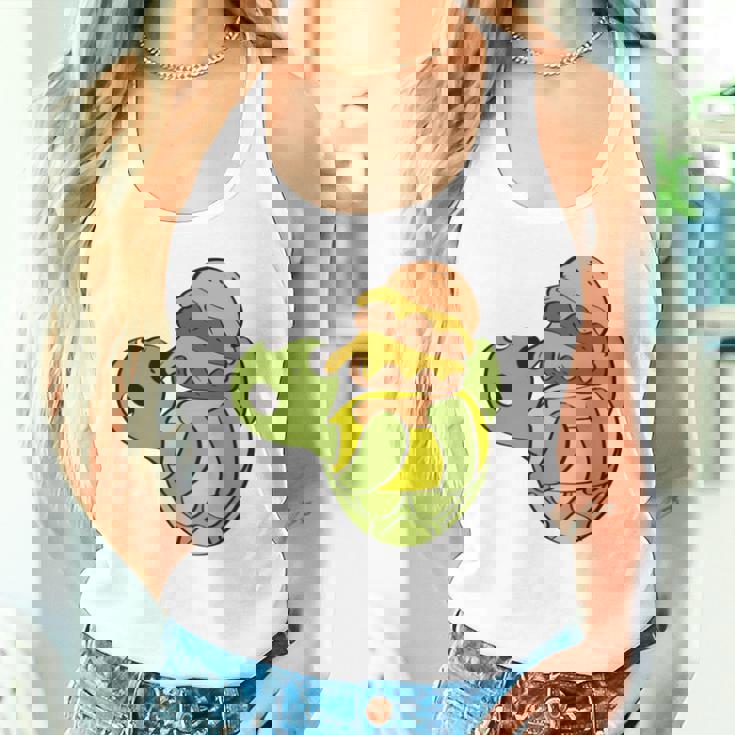 ハンバーガーを食べるかわいいカメ 面白いハンバーガー 長袖tシャツ タンクトップ