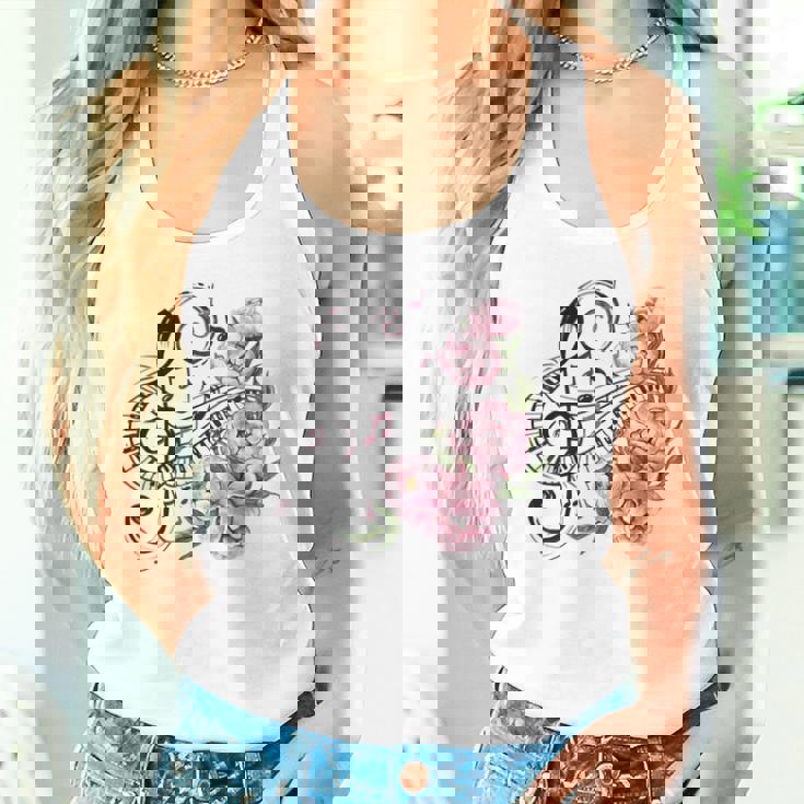 ピアノの鍵盤、音符、花 タンクトップ