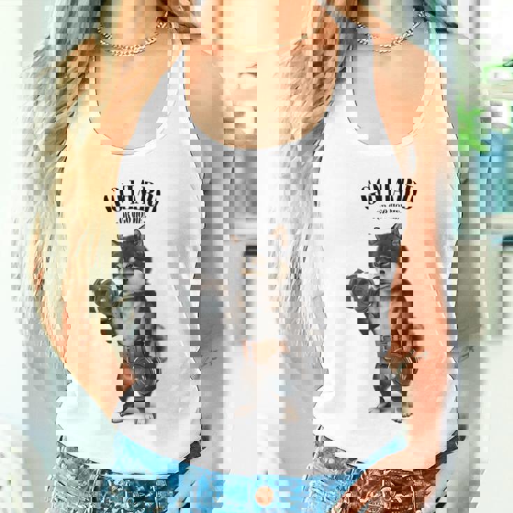 ブラック柴犬 筋トレ ダンベル付き フィットネスジム タンクトップ