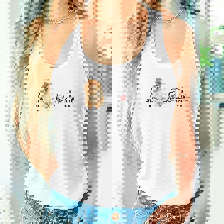 ポメラニアン Ekg ハートビートハートライン 肉球プリント タンクトップ