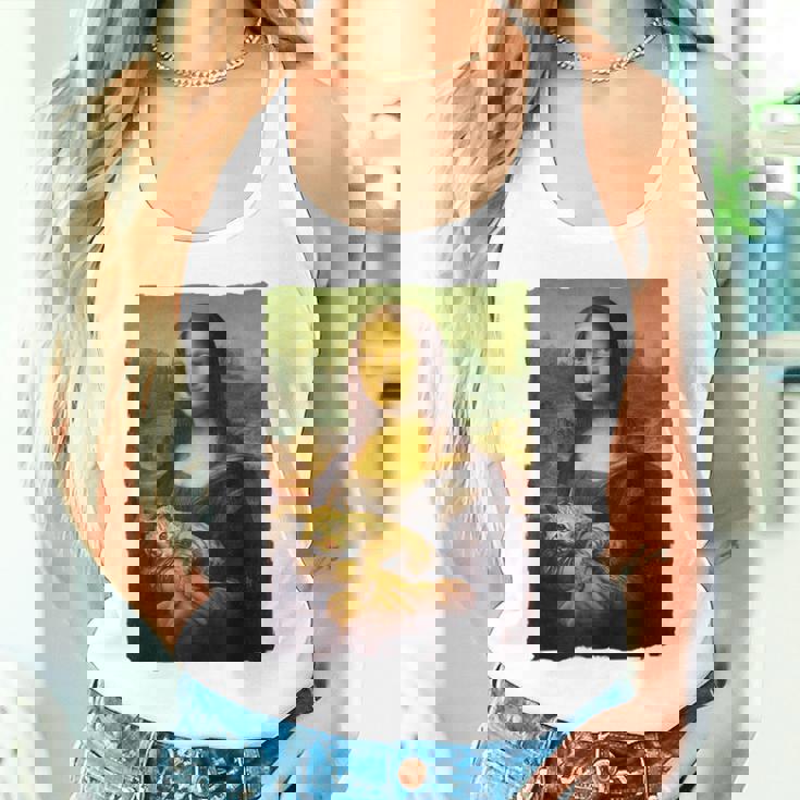 モナ・リザとオレンジ色の猫 面白いアートの絵 タンクトップ