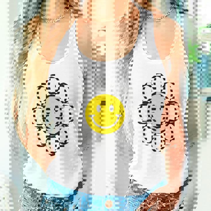 レトロ ヴィンテージ イエロー ハッピー スマイル スマイル フェイス デイジーフラワー タンクトップ