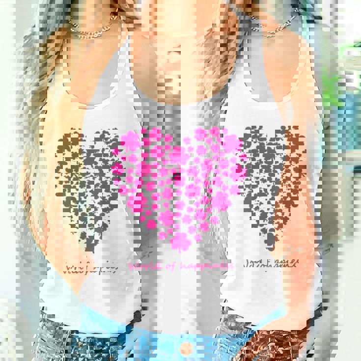 世界中の幸せを願う 可愛い ハート ピンク クローバー 反戦 平和 バックプリント タンクトップ