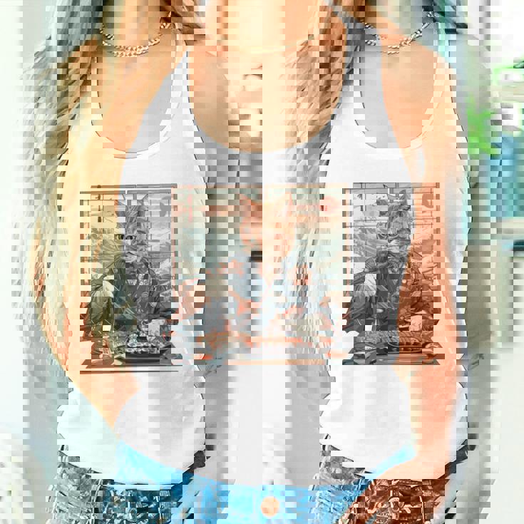 寿司好き ヴィンテージ 子猫 伝統 日本の芸術 猫 長袖tシャツ タンクトップ