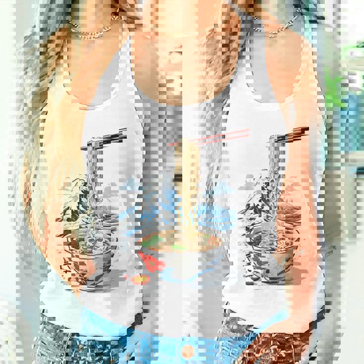 日本の麺スープ ラーメン 浮世絵 日本波 ヴィンテージ タンクトップ