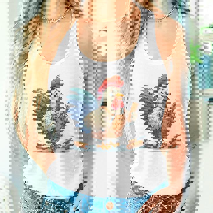 木彫りの鶏、かわいいデザイン タンクトップ