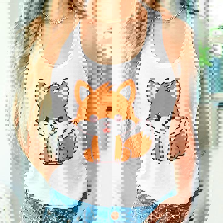 森のかわいい面白いキツネの子動物は小さなキツネが大好きです タンクトップ