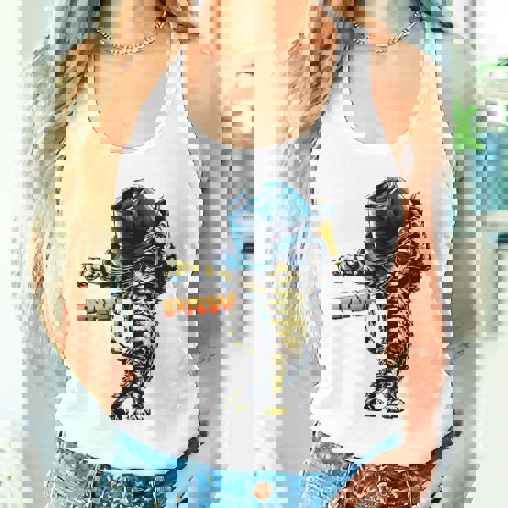 決めポーズの猫イラスト Pawの文字が光るダンス風デザイン タンクトップ