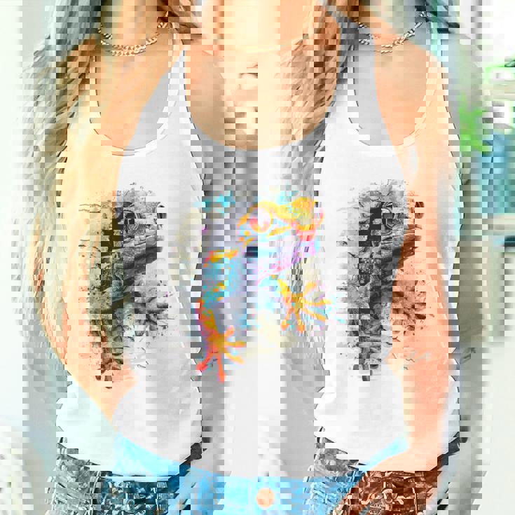 爬虫類とカラフルなヤモリ タンクトップ