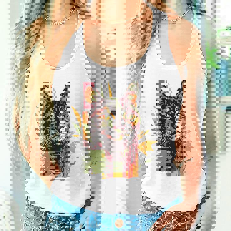 猫 抽象的 かわいい アート ポートレート 動物 恋人 グラフィック 猫 タンクトップ