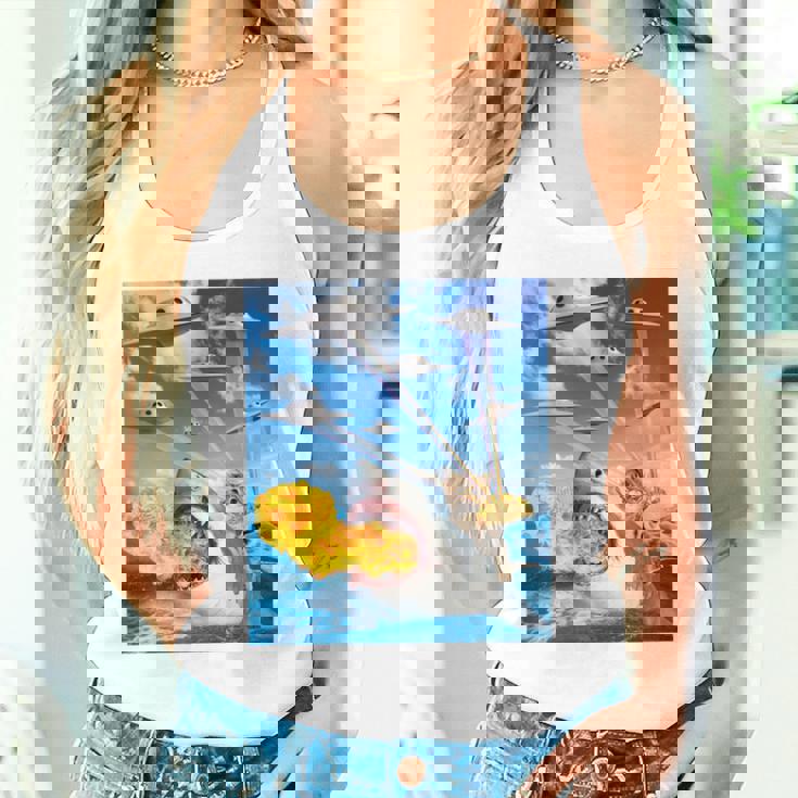 猫に乗って火を吐くサメレインボーレーザータコス 長袖tシャツ タンクトップ