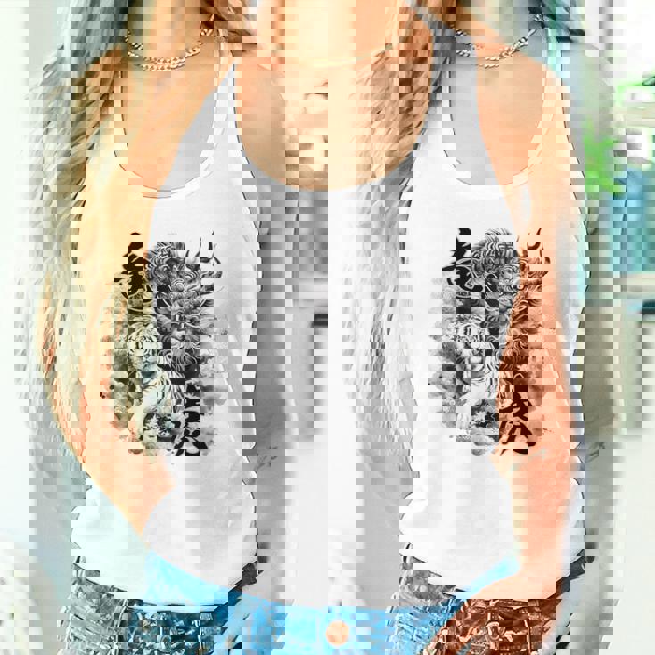 竜虎 墨絵 バックプリント タンクトップ