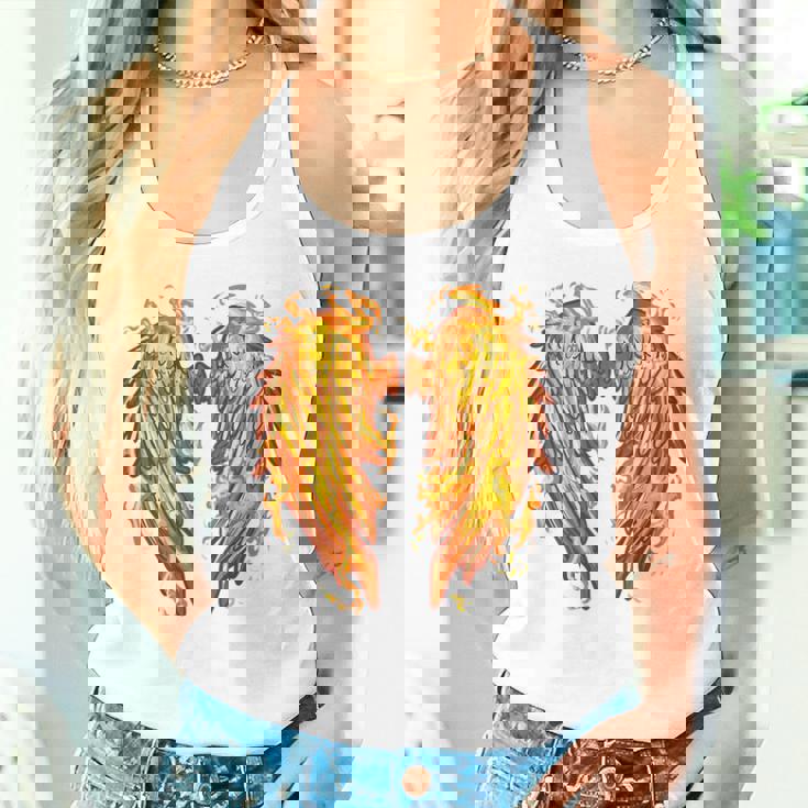 裏面に燃える天使の翼 火の羽 タンクトップ