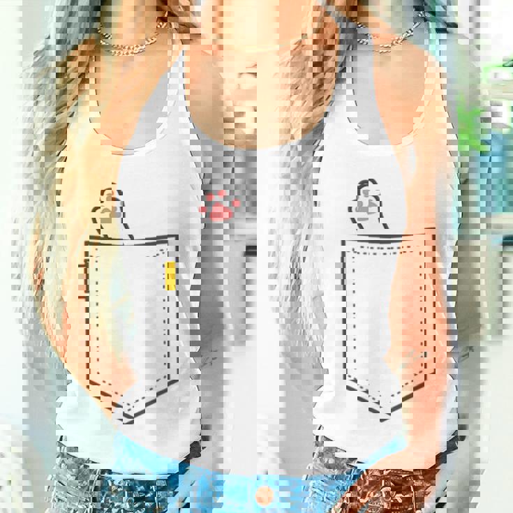 隠れネコ ねこ 猫 隠す 猫好き 猫の足 猫足 肉球 白猫 ワンポイント ポケット デザイン かわいい おもしろ タンクトップ