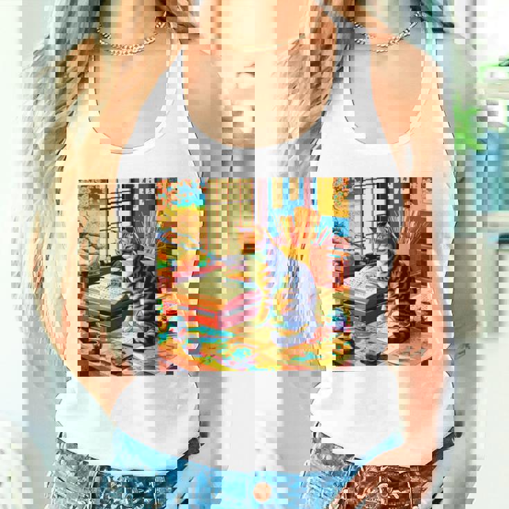 面白いtシャツ 猫 ネコ 読書 勉強 メンズ 猫好き グッズ おもしろ 面白い 服 ネタ 猫の下僕 浮世絵 長袖tシャツ タンクトップ