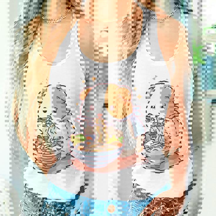 面白いモルモット 箸でラーメンを食べる アニメ 長袖tシャツ タンクトップ