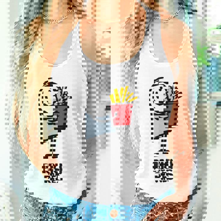 面白い漫画のキャラクターグラフィックが付いたクールでおいしいフライドポテト。 タンクトップ