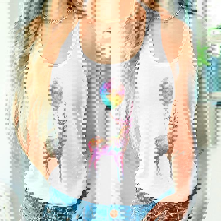 鹿 カラフル モチーフ 抽象 動物 プリント アート 鹿 タンクトップ