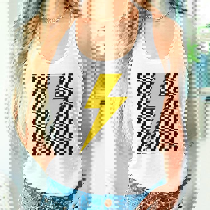 黄色の稲妻チェッカー審美的レーシング 長袖tシャツ タンクトップ