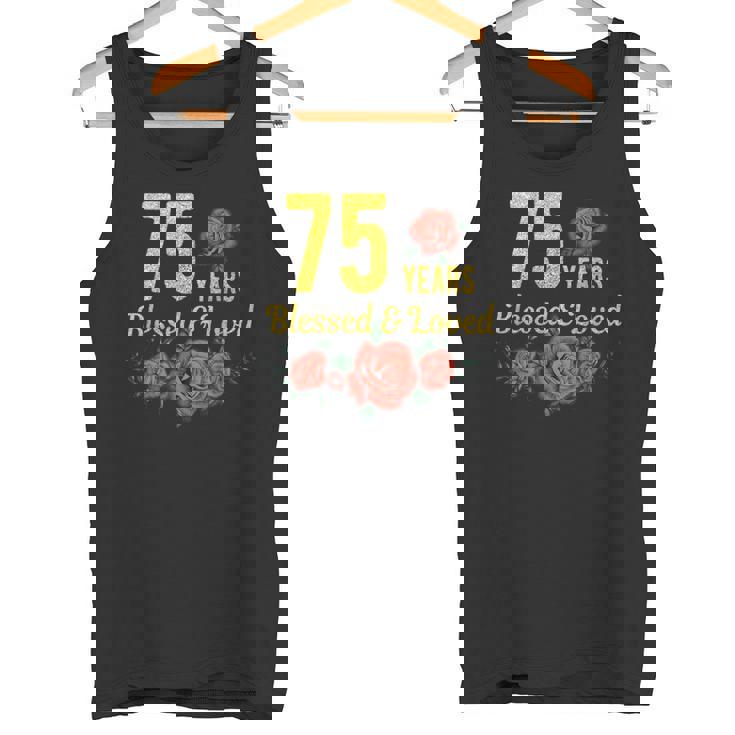 75歳 祝福され愛されたバラの花 フローラル 75歳の誕生日 タンクトップ