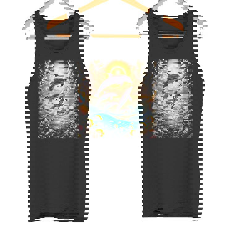 90年代イルカ、アロハ ハワイアン イルカ、カラフルなビーチ タンクトップ