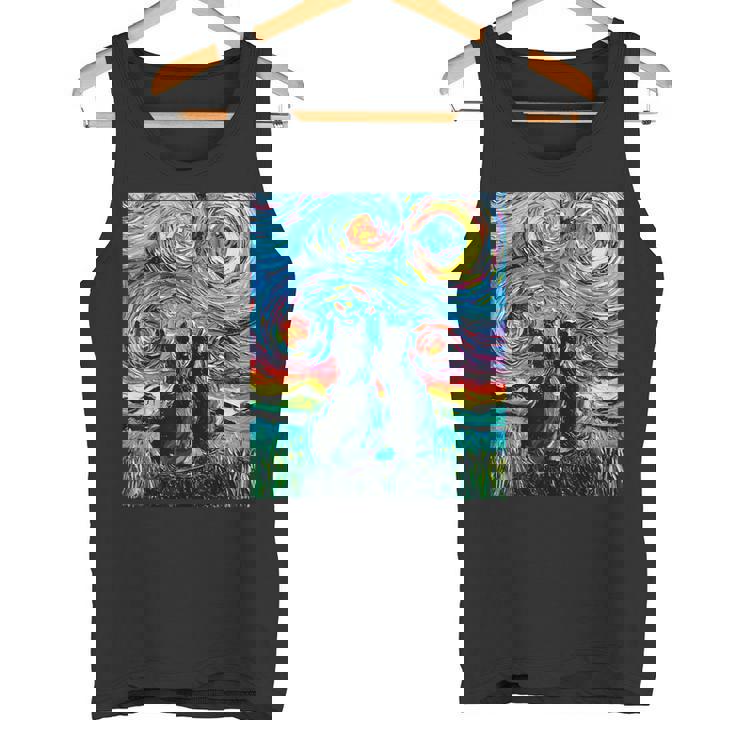 Aja 星月夜に2匹の黒猫 カラフルアート タンクトップ