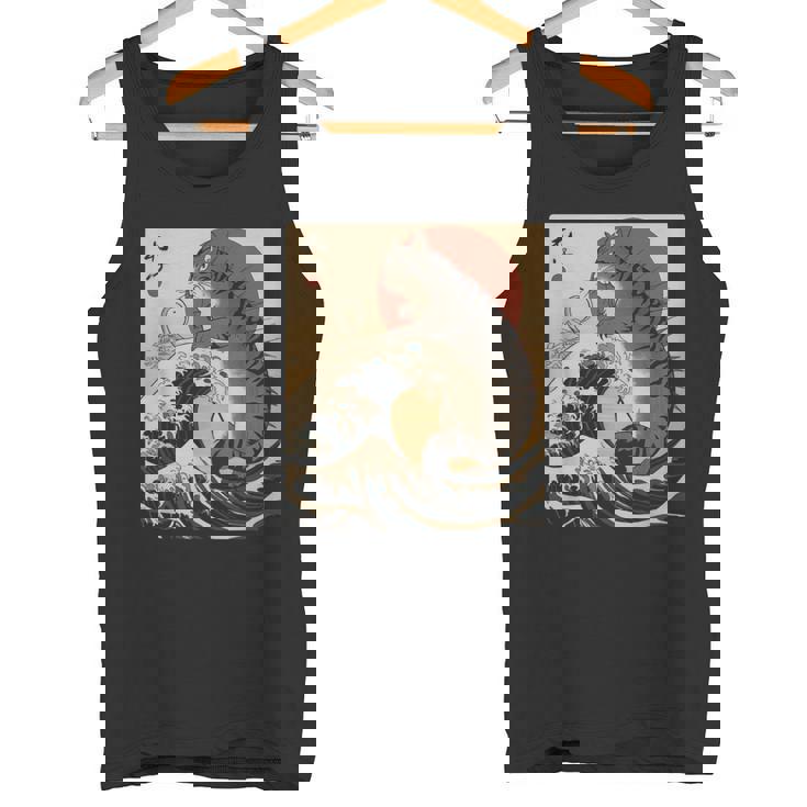 Catzilla 日本の波 ヴィンテージ 夕日 面白い 猫 アート タンクトップ