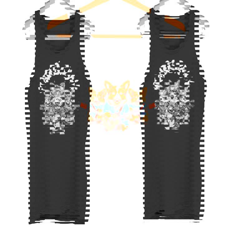 Corgis Rock かわいいコーギー犬トリオ ロックアウト ギターを弾く タンクトップ