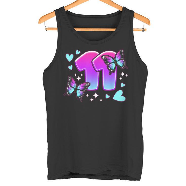 Cumpleaños Niña 11 Años Mariposas Y Número 11 Camiseta sin mangas
