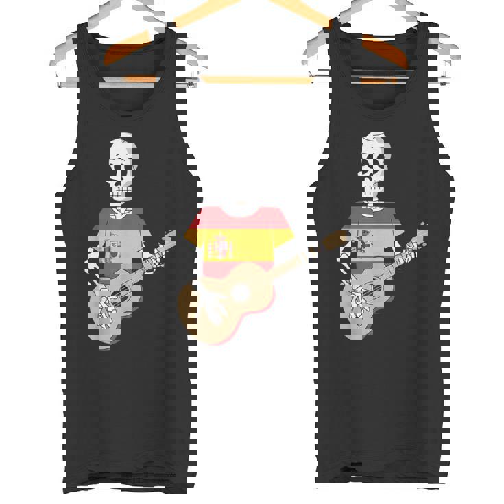 Divertido Esqueleto Guitarra España Bandera España Divertido Esqueleto Meme Camiseta sin mangas