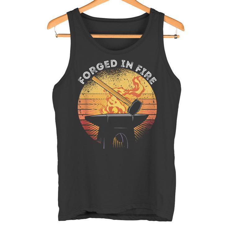 Forjado En Fuego Retro Puesta Deol Herrero Herrero Trabajador Camiseta sin mangas