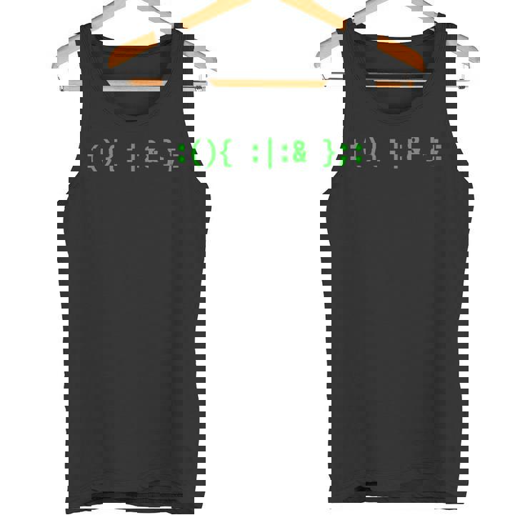 Fork Bomb Bash Hacker Command グリーンテキストデザイン タンクトップ