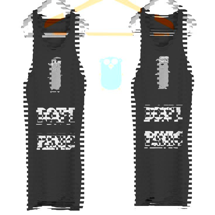 Golang Gopher プログラミング ユーモア Don't Panic Coding Developer タンクトップ