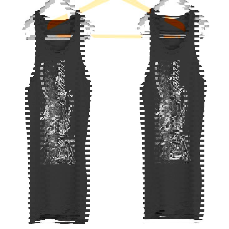 Guitarra Eléctrica Blanco Y Negro Diseño Arte Rock Blues Metal Camiseta sin mangas