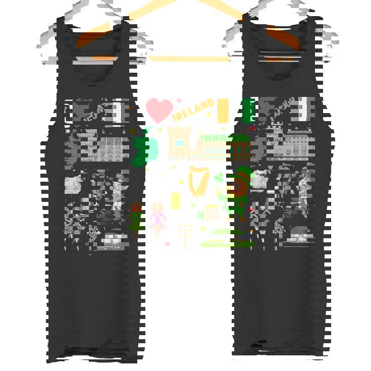 I Love Ireland。手描きアイルランドのランドマーク、旗、地図 タンクトップ