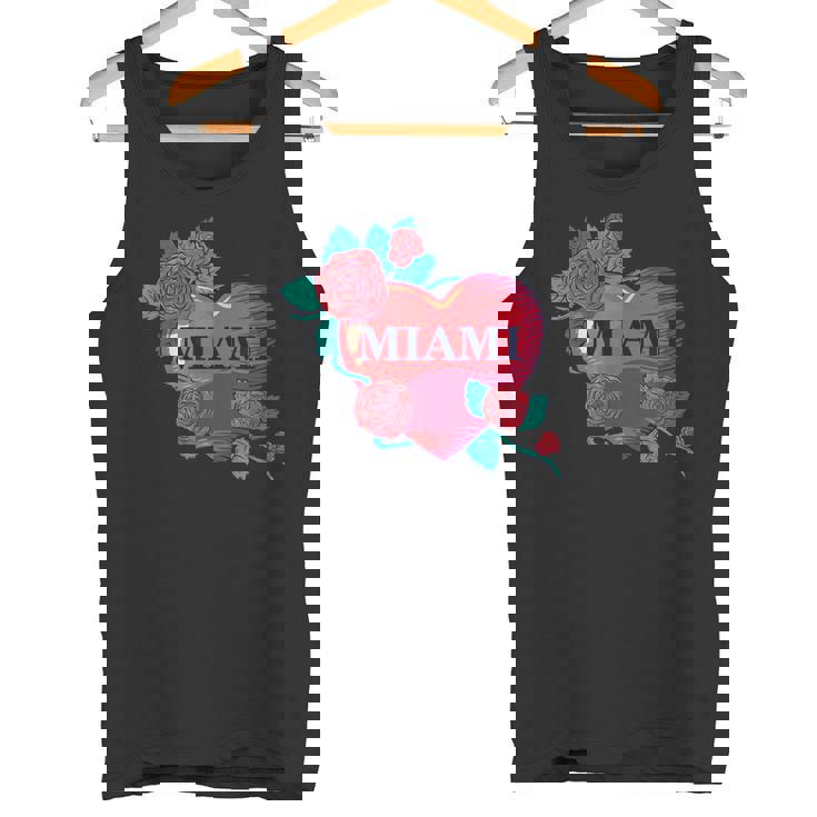 I Love Miami Miami Love Heart & Roses Illustration Graphic タンクトップ