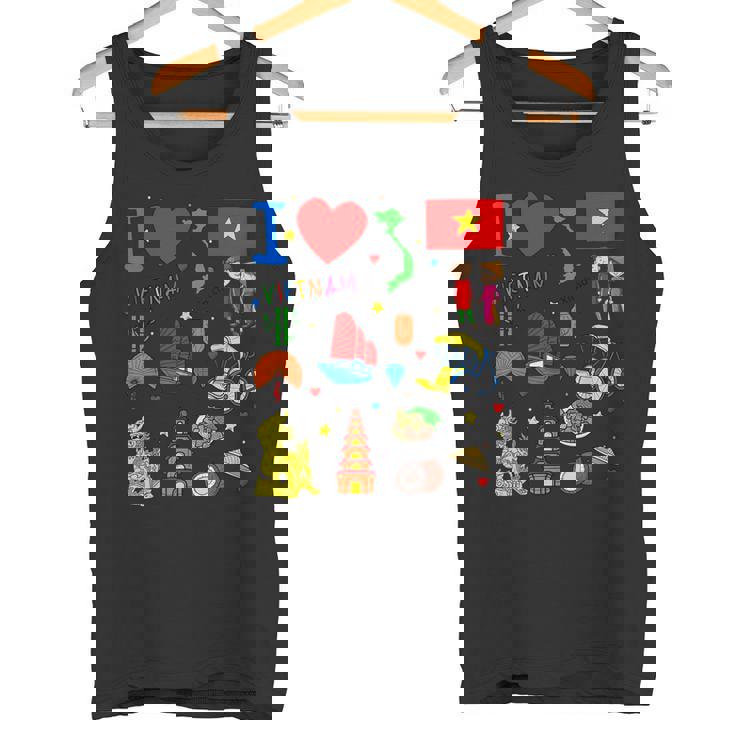 I Loveietnam手描き ベトナムのランドマーク、旗、地図 タンクトップ