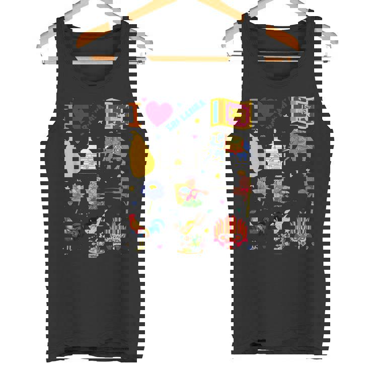 I Loveri Lanka 手描きのスリランカのランドマーク、旗、地図 タンクトップ