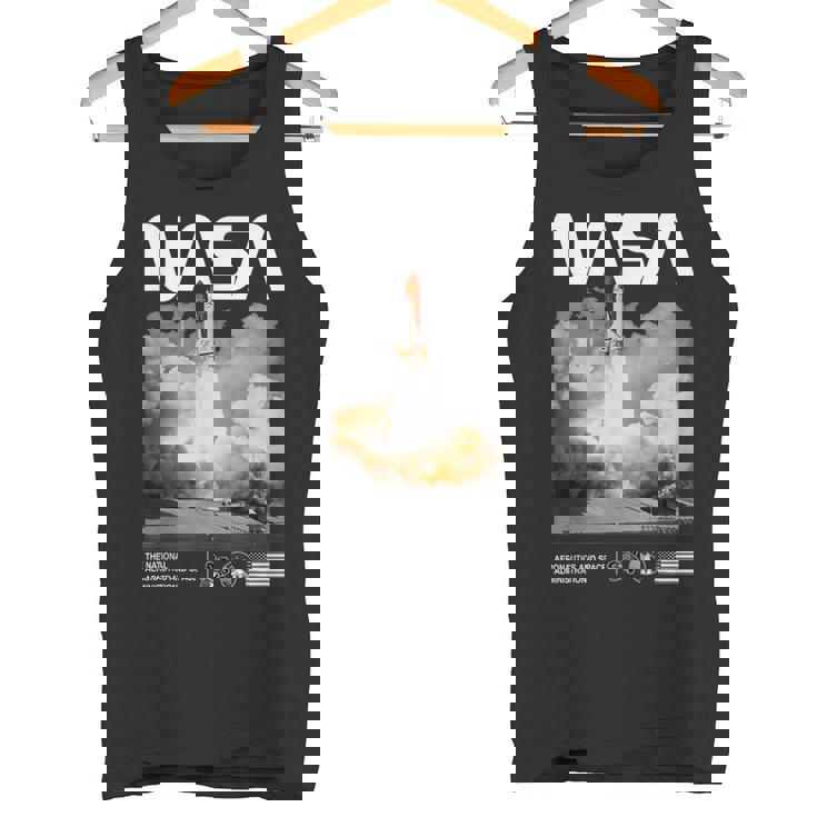 Nasa スペースシャトル打ち上げカラーの黒と白のワームロゴ タンクトップ