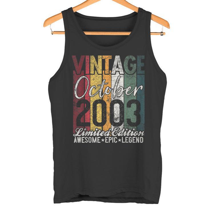 Octubre 2003 19 Cumpleaños Regalo 19 Añosintage Retro Camiseta sin mangas